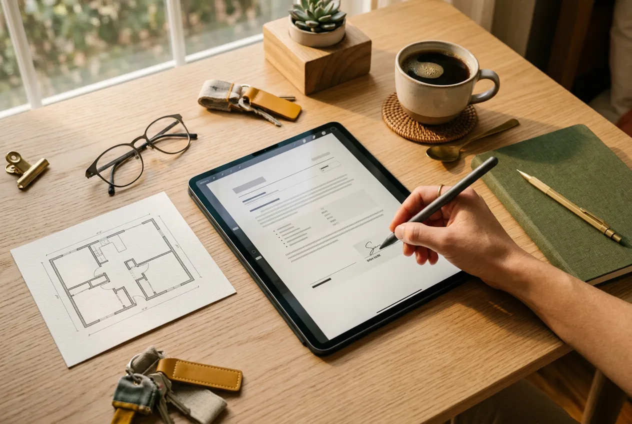 Proceso digital de compra: contrato, firma electrónica y documentos desde el exterior